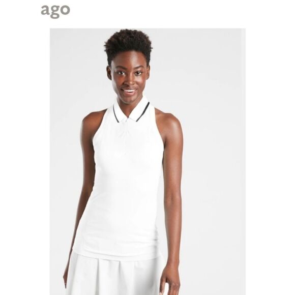 Athleta Momentum polo tank white with black trim Size XXS NWT seamless stretch - Picture 1 of 5